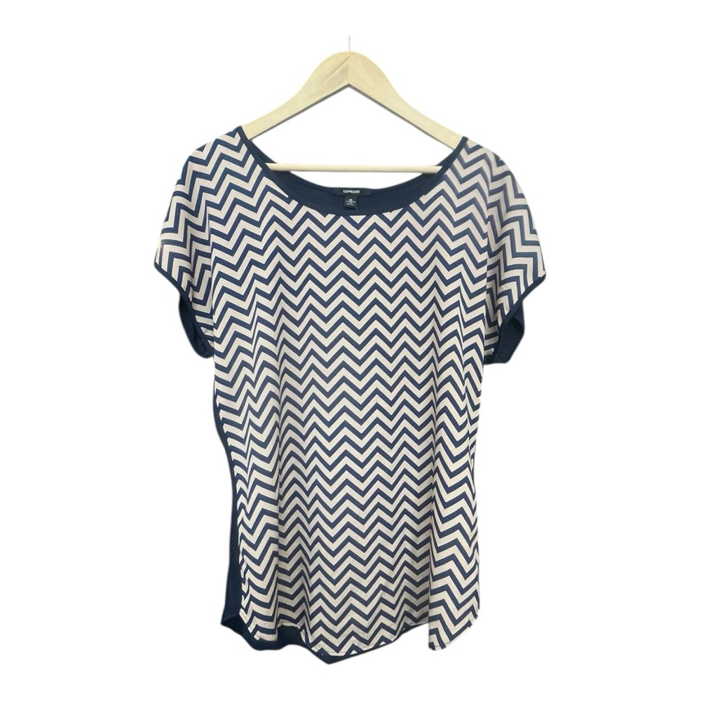 Espresso Chevron Dolman Sleeve Top in Navy & Tan - Size XL